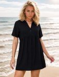 BMJL Women's Swimsuit Cover Up V-Neck Bathing Suit Cover Up Bikini Beachwear Shirt Dress(Black,L)