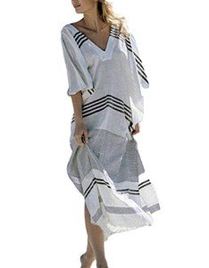 Bsubseach Women Striped Turkish Beach Kaftan Beachwear Swimwear Bikini Cover Up Maxi Dress
