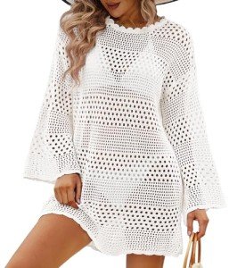 Womens Bathing Suit Cover Up, Beach Swimsuit Bikini Crochet Coverups Knitted Beachwear,White S