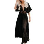 FANCYINN Long Black Beach Coverups for Women Kimono Bikini Cardigan Swimsuit Summer Flowy Dress Beachwear XL