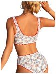 BEAUDRM Women's 2 Piece Floral Print Bikini Set Y2K Tankini Set Boho High Waist Swimsuit Full Coverage Bathing Suit Beachwear Multicolor X-Small