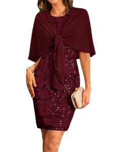 Wine Red Sequin Dress for Mother of the Bride