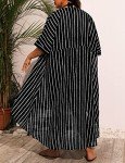 SWOMOG Women Cover Ups Plus Size Swimsuit Chiffon Kimono Long Cardigan Open Front Bathing Suit Summer Flowy Bikini Beachwear Black Stripe