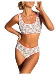 BEAUDRM Women's 2 Piece Floral Print Bikini Set Y2K Tankini Set Boho High Waist Swimsuit Full Coverage Bathing Suit Beachwear Multicolor X-Small