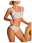 BEAUDRM Women's 2 Piece Floral Print Bikini Set Y2K Tankini Set Boho High Waist Swimsuit Full Coverage Bathing Suit Beachwear Multicolor X-Small