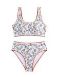 BEAUDRM Women's 2 Piece Floral Print Bikini Set Y2K Tankini Set Boho High Waist Swimsuit Full Coverage Bathing Suit Beachwear Multicolor X-Small