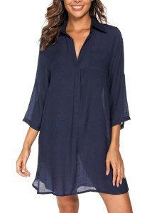 JACWERA Women's Swimsuit Beach Cover Up Shirt Bikini Beachwear Bathing Suit Beach Dress Navy Blue