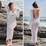 Leoparts Women's Knitted Swimsuit Cover Up 3D Floral Hollow Out Open Back Tie-Up Maxi Dress Beachwear Coverup Dresses