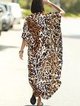 Chunoy Womens Loose Lightweight Summer Kaftan Cheetah Print Button Down Long Beachwear Caftan Cover Up Maxi Dress Leopard