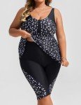 Hanna Nikole Women Plus Size Tankini Swimwear Two Piece Flowy Swimsuit Bathing Suits Beachwear Blue＆White Dots 16 Plus
