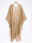 Rubruan Womens Beach Gold Cover Up Tassel Split Shawl Summer Beachwear Cardigan
