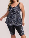 Hanna Nikole Women Plus Size Tankini Swimwear Two Piece Flowy Swimsuit Bathing Suits Beachwear Blue＆White Dots 16 Plus