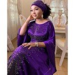 Purple Beaded African Maxi Dress for Women