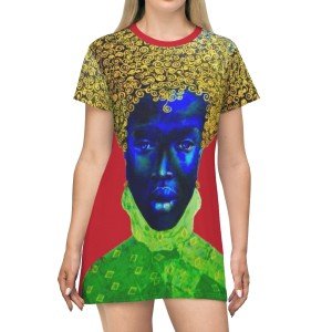 Golden Afro Graphic T-Shirt Dress for Women