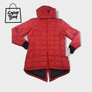 Red Mid-Length Puff Jacket for Women
