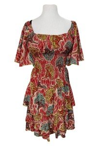 Afrocentric Nature Print Dress with Butterfly Sleeves