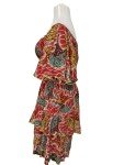 Afrocentric Nature Print Dress with Butterfly Sleeves