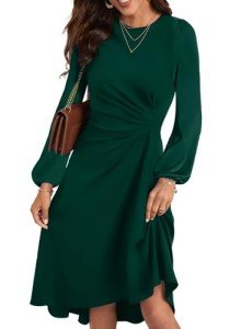 Long Sleeve Ruched A-Line Midi Dress for Women