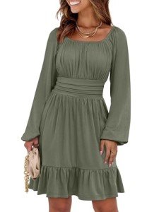 ANRABESS Women's Army Green Lantern Sleeve Dress