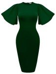 Green Bodycon Ruffle Midi Dress for Women