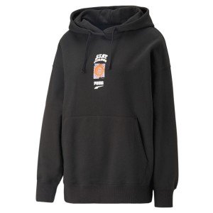 Puma Women's Black Oversized Graphic Hoodie