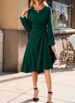 Long Sleeve Ruched A-Line Midi Dress for Women