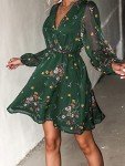 Floral Print V Neck Mini Dress for Women