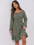ANRABESS Women's Army Green Lantern Sleeve Dress