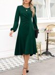 Long Sleeve Ruched A-Line Midi Dress for Women