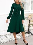 Long Sleeve Ruched A-Line Midi Dress for Women