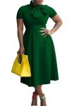 Elegant Green A-Line Dress with Pockets for Women