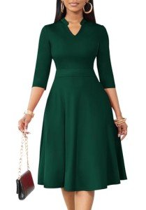 Pine Green Fit and Flare Dress for Women