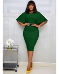 Green Bodycon Ruffle Midi Dress for Women