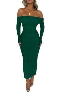 PrettyGarden Women's Off-Shoulder Maxi Dress – Green