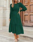 ZESICA Women's Long Sleeve Tiered Midi Dress - Dark Green