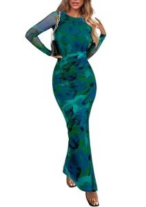 Women's Floral Print Bodycon Maxi Dress - Green