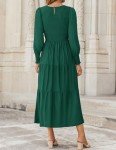 ZESICA Women's Long Sleeve Tiered Midi Dress - Dark Green