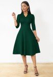 Pine Green Fit and Flare Dress for Women