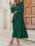 ZESICA Women's Long Sleeve Tiered Midi Dress - Dark Green