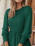 ZESICA Women's Long Sleeve Tiered Midi Dress - Dark Green