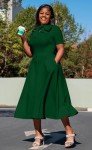 Elegant Green A-Line Dress with Pockets for Women