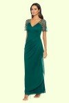 Emerald Green Beaded Sleeve Ruched Gown 14