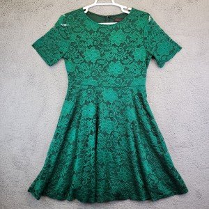 Emerald Green Lace Midi Dress for Women