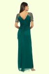 Emerald Green Beaded Sleeve Ruched Gown 14