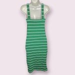 Green Striped Spaghetti Strap Bodycon Dress, Size M