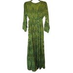 Green Casual Crew Neck Dress with Bishop Sleeves