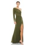 Olive One Sleeve Beaded Gown by Mac Duggal