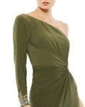 Olive One Sleeve Beaded Gown by Mac Duggal