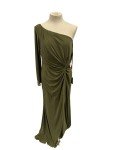 Olive One Sleeve Beaded Gown by Mac Duggal