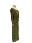 Olive One Sleeve Beaded Gown by Mac Duggal